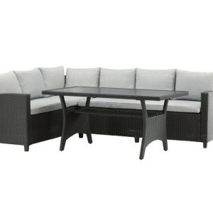 Loungegrupp Utomhus – Venture Home Brentwood Hörnsoffa 5-sits + Soffbord Svart/Grå inkl. dynor