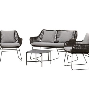 Loungegrupp Utomhus – Venture Home Davao Soffa 2-sits + 2 Fåtöljer + Soffbord Grå/Brun inkl. dynor