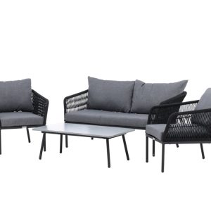Loungegrupp Utomhus – Venture Home Lindos Soffa 2-sits + 2 Fåtöljer + Soffbord Svart/Grå inkl. dynor