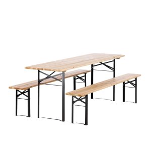 Matgrupp Utomhus – Venture Home Guniess Matbord 60×200 Natur + 2 Bänkar 200 Svart/Natur