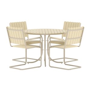 Matgrupp Utomhus – Venture Home Holmsund Runt Matbord Ø100 Beige + 4 Matstolar Beige