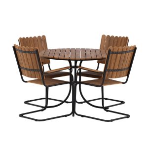 Matgrupp Utomhus – Venture Home Holmsund Runt Matbord Ø100 Svart/Natur + 4 Matstolar Svart/Natur