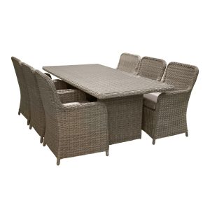 Matgrupp Utomhus – Venture Home Wembley Matbord 200×100 Natur + 6 Matstolar Natur/Beige inkl. dynor