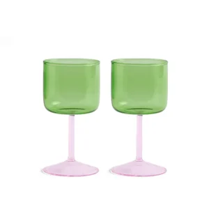 Tint Vinglas Set om 2 Green & Pink