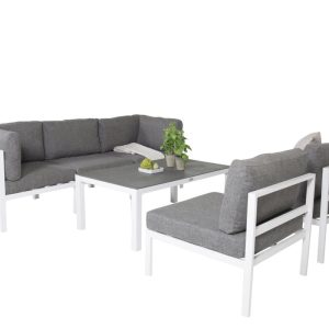 Loungegrupp Utomhus – Venture Home Copacabana Modulsoffa 2 Hörn + 3 Mitt + Soffbord Vit/Grå inkl. dynor