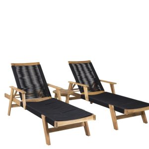 Loungeset Utomhus – Venture Home Little John 2 Solsängar + Chania Sidobord Natur/Svart