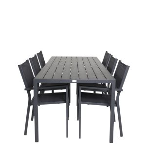 Matgrupp Utomhus – Venture Home Break Matbord 205×90 Svart + 6 Copacabana Karmstolar Svart