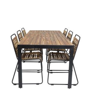 Matgrupp Utomhus – Venture Home Bois Matbord 200×100 Svart/Natur + 6 Bois Matstolar Svart/Natur