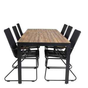 Matgrupp Utomhus – Venture Home Bois Matbord 200×100 Svart/Natur + 6 Bois Karmstolar Svart/Natur