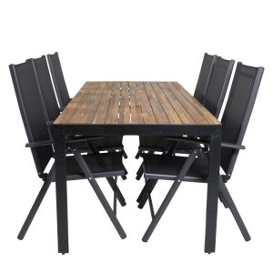 Matgrupp Utomhus – Venture Home Bois Matbord 200×100 Svart/Natur + 6 Break Positionsstolar Svart