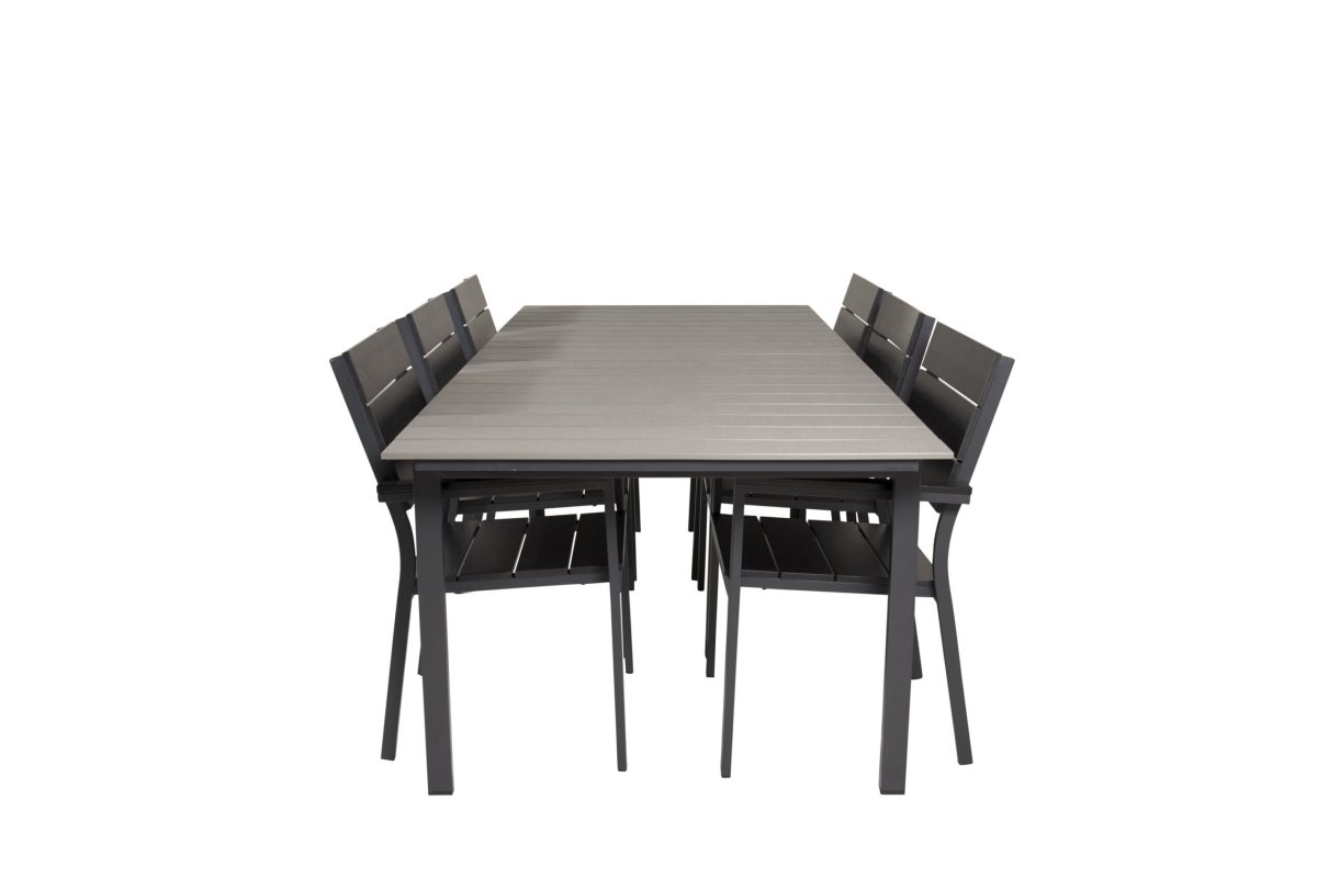 Matgrupp Utomhus – Venture Home Levels Matbord 229/310×100 Svart/Grå + 6 Levels Stolar Svart