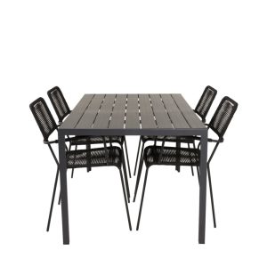 Matgrupp Utomhus – Venture Home Break Matbord 150×90 Svart + 4 Lindos Karmstolar Svart