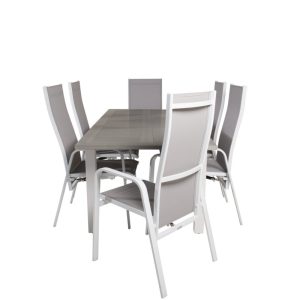 Matgrupp Utomhus – Venture Home Albany Matbord 152/210×90 Vit/Grå + 6 CopacabanaPositionsstolar Vit/Grå