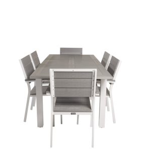 Matgrupp Utomhus – Venture Home Albany Matbord 152/210×90 Vit/Grå + 6 Levels Karmstolar Vit/Grå