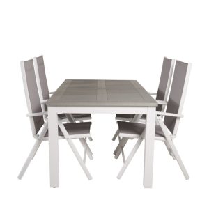 Matgrupp Utomhus – Venture Home Albany Matbord 152/210×90 Vit/Grå + 4 Break Positionsstolar Vit/Grå
