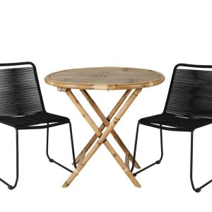 Matgrupp Utomhus – Venture Home Cane Runt Cafébord Ø80 Bambu + 2 Lindos Matstolar Svart