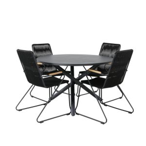 Matgrupp Utomhus – Venture Home Alma Runt Matbord Ø120 Svart + 4 Bois Karmstolar Svart/Natur