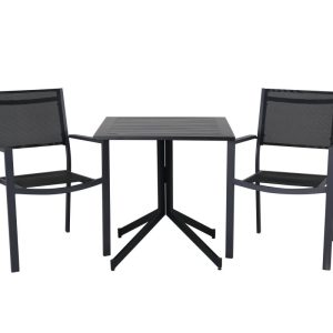 Matgrupp Utomhus – Venture Home Way Cafébord 70×70 Svart + 2 Copacabana Matstolar Svart