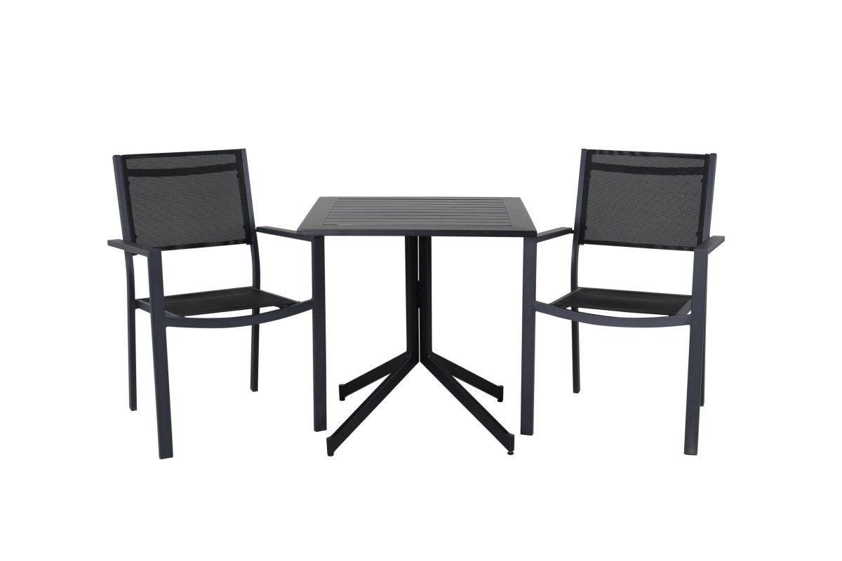 Matgrupp Utomhus – Venture Home Way Cafébord 70×70 Svart + 2 Copacabana Matstolar Svart