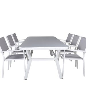 Matgrupp Utomhus – Venture Home Virya Matbord 200×100 Vit/Grå + 6 Copacabana Matstolar Vit/Grå