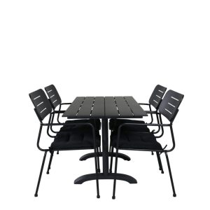 Matgrupp Utomhus – Venture Home Denver Matbord 70×120 Svart + 4 Nicke Karmstolar Svart inkl. dynor