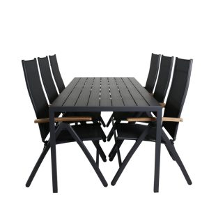 Matgrupp Utomhus – Venture Home Break Matbord 205×90 Svart + 6 Panama Positionsstolar Svart/Natur