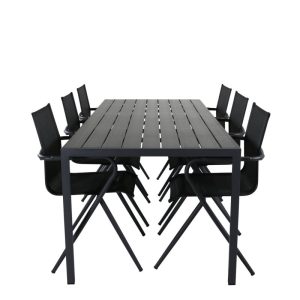 Matgrupp Utomhus – Venture Home Break Matbord 205×90 Svart + 6 Alina Matstolar Svart