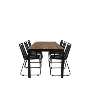 Matgrupp Utomhus – Venture Home Bois Matbord 205×90 Svart/Natur + 6 Lindos Matstolar Svart