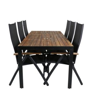 Matgrupp Utomhus – Venture Home Bois Matbord 205×90 Svart/Natur + 6 Panama Light Positionsstolar Svart/Natur