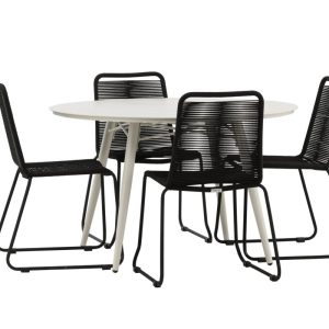 Matgrupp Utomhus – Venture Home Lina Runt Matbord Ø120 Beige + 4 Lindos Matstolar Svart