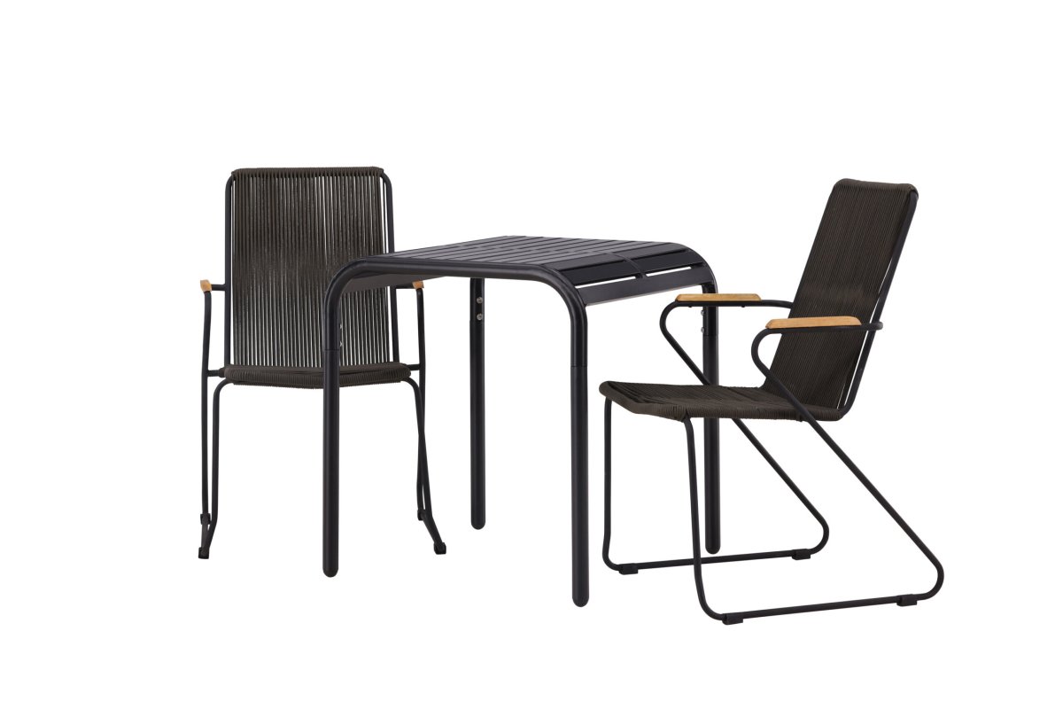 Matgrupp Utomhus – Venture Home Borneo Cafébord 70×70 Svart + 2 Bois Matstolar Svart/Mörkgrå