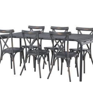 Matgrupp Utomhus – Venture Home Borneo Matbord 100×200 Svart + 6 Tablas Matstolar Svart