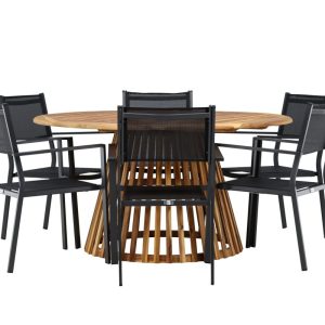 Matgrupp Utomhus – Venture Home Tucumán Runt Matbord Ø150 Natur + 6 Copacabana Matstolar Svart