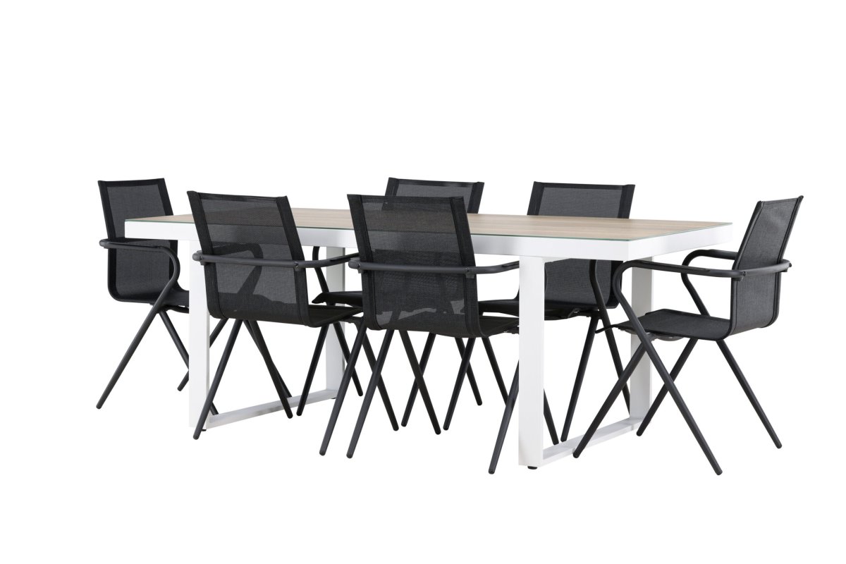 Matgrupp Utomhus – Venture Home Merlo Matbord 90×200 Vit + 6 Alina Matstolar Svart - Bild 2