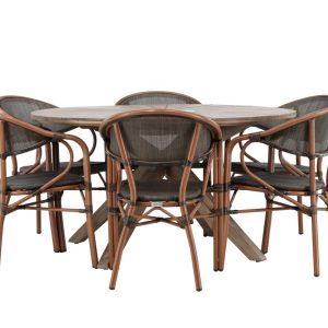 Matgrupp Utomhus – Venture Home Rosario Runt Matbord Ø140 Natur + 6 Vila Matstolar Brun/Svart