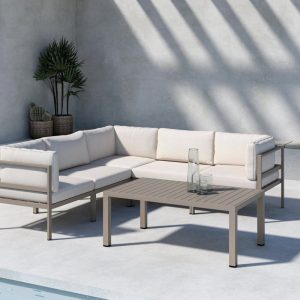Loungegrupp Utomhus – Venture Home Copacabana Hörnsoffa 5 Moduler + Soffbord Brun/Beige inkl. dynor