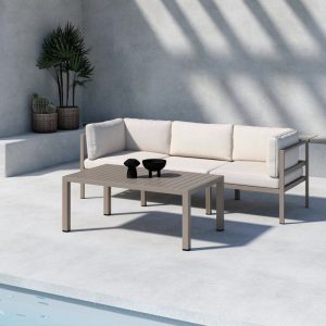 Loungegrupp Utomhus – Venture Home Copacabana Modulsoffa 2 Hörn + 1 Mitt + Soffbord Brun/Beige inkl. dynor