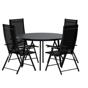 Matgrupp Utomhus – Venture Home Giardini Runt Matbord Ø120 Svart + 4 Levanzo Positionsstolar Svart