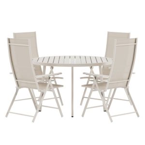 Matgrupp Utomhus – Venture Home Giardini Runt Matbord Ø120 Beige + 4 Levanzo Positionsstolar Beige