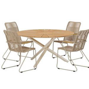 Matgrupp Utomhus – Venture Home Mexiko Runt Matbord Ø140 Natur + 4 Bois Matstolar Beige