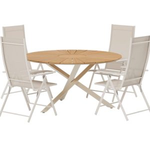 Matgrupp Utomhus – Venture Home Mexiko Runt Matbord Ø140 Natur + 4 Levanzo Matstolar Beige