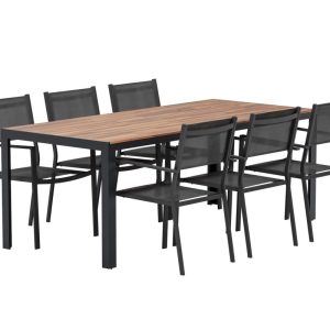 Matgrupp Utomhus – Venture Home Bois Matbord 205×90 Natur/Svart + 6 Copacabana Matstolar Svart
