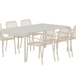 Matgrupp Utomhus – Venture Home Borneo Matbord 200×100 Beige + 6 Peking Matstolar Beige