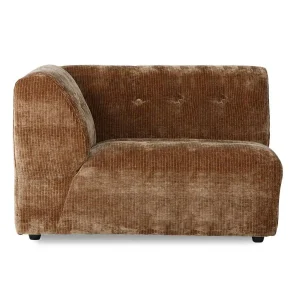vint couch: elem. left 1,5-seat, corduroy velvet, aged gold