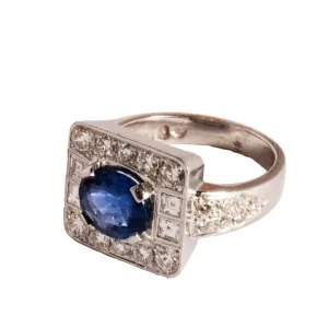 Cocktailring Art Deco-inspirerad med 2,71 ct djupblå Safir